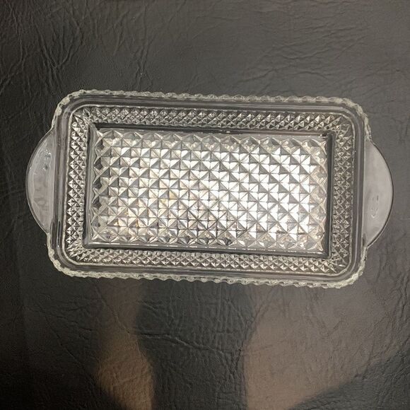 Diamond Cut Crystal Glass 10 X 5 Inches With Handles Bathroom Kitchen Bedside - Picture 2 of 5